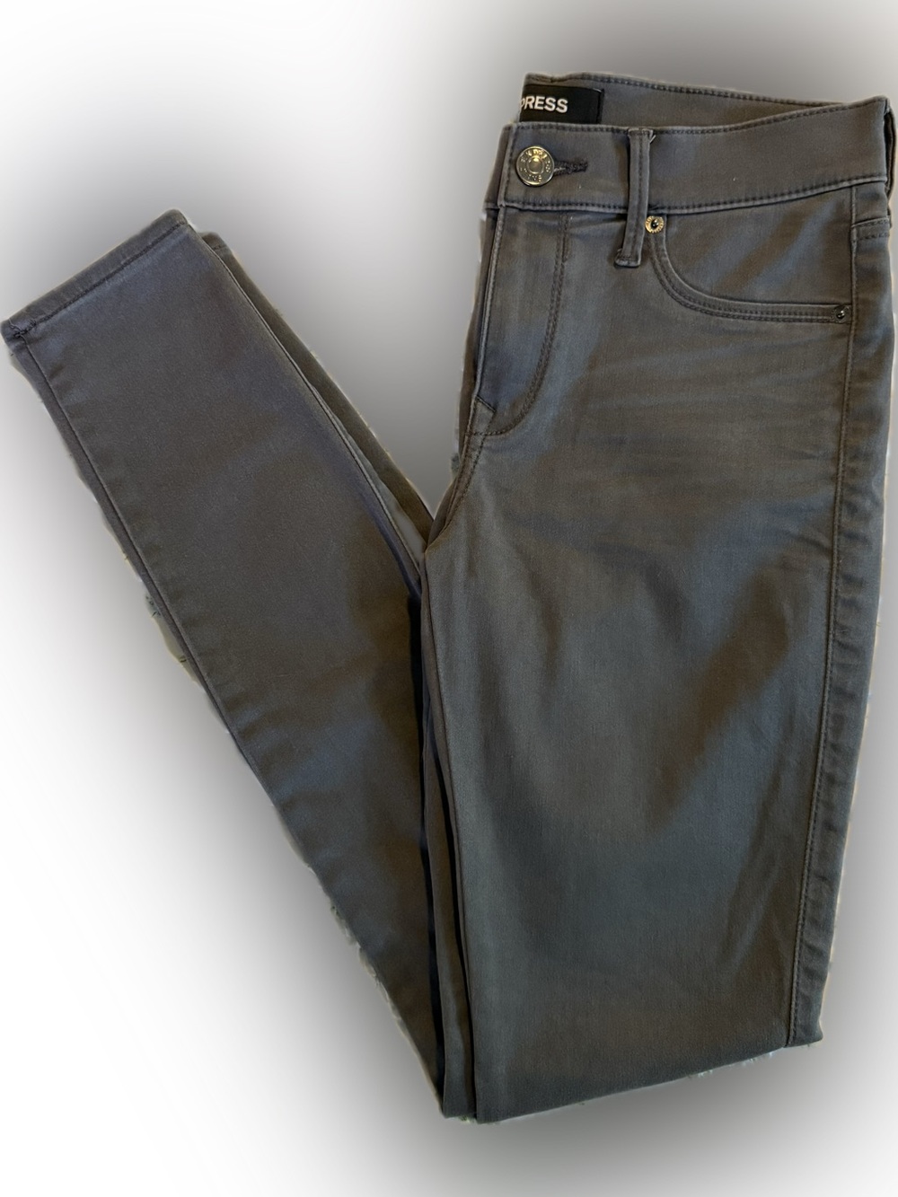 Express Women’s Mid-Rise Stretch Skinny Jean Jeggings in Dark Gray Casual Comfy